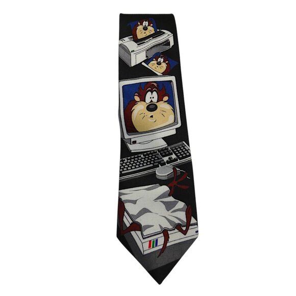 Vintage Looney Tunes Taz Necktie 1999 Computer Printer Cartoon Novelty Tie - Picture 1 of 5